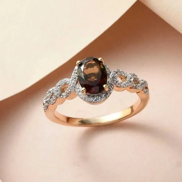 Genuine Tanzanian Golden Tourmaline & White Zircon 18k/925 ✨️Size 7 - Picture 4 of 13